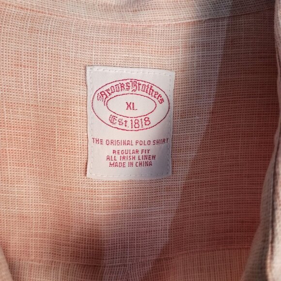 Brooks Brothers Irish Linen Polo Shirt XL Peach 100% Linen Dress Shirt - Picture 4 of 4